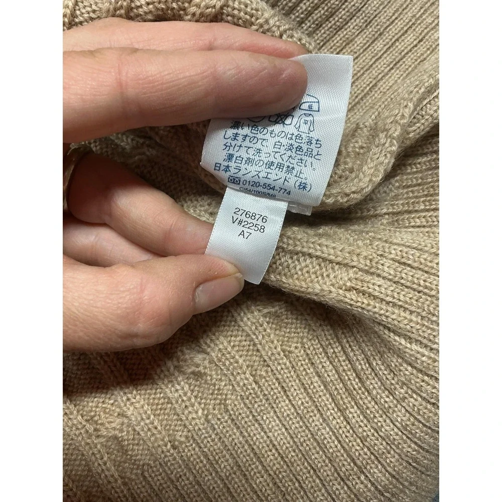 Lands' End Sweater Mens XL Beige Cable-Knit Mock Neck 1/4 Zip Wool Pullover